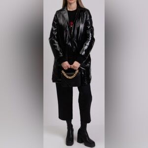 Pinko Patent Faux Leather Faux Fur Lined Black Belted Trench Coat